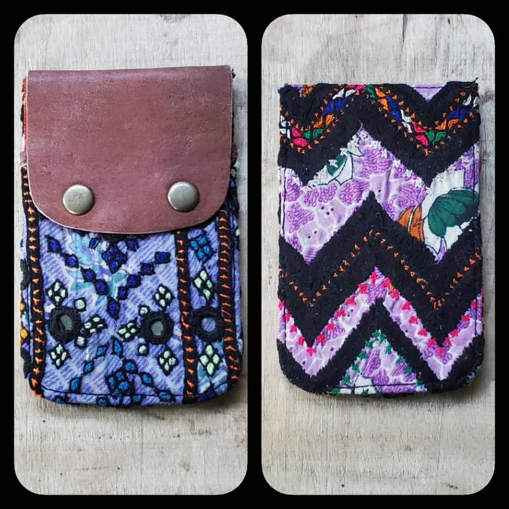 🪬🍄Free People Boho Embroidered Repurposed vtg banjara hippie Wallet card case